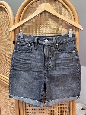 Madewell Washed Black High-Rise Denim Mid-Length (Bermuda) Shorts